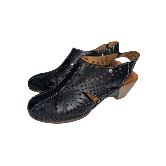 Pikolinos Romana Woman Shoes Black Laser Cut Leather Slingback Sandals EUR 38 - Picture 1 of 14